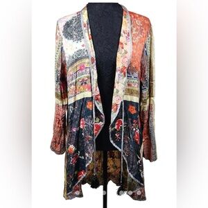 Johnny Was Reversible Patchwork Floral Kimono Jacket Boho Mixed Print Tassel